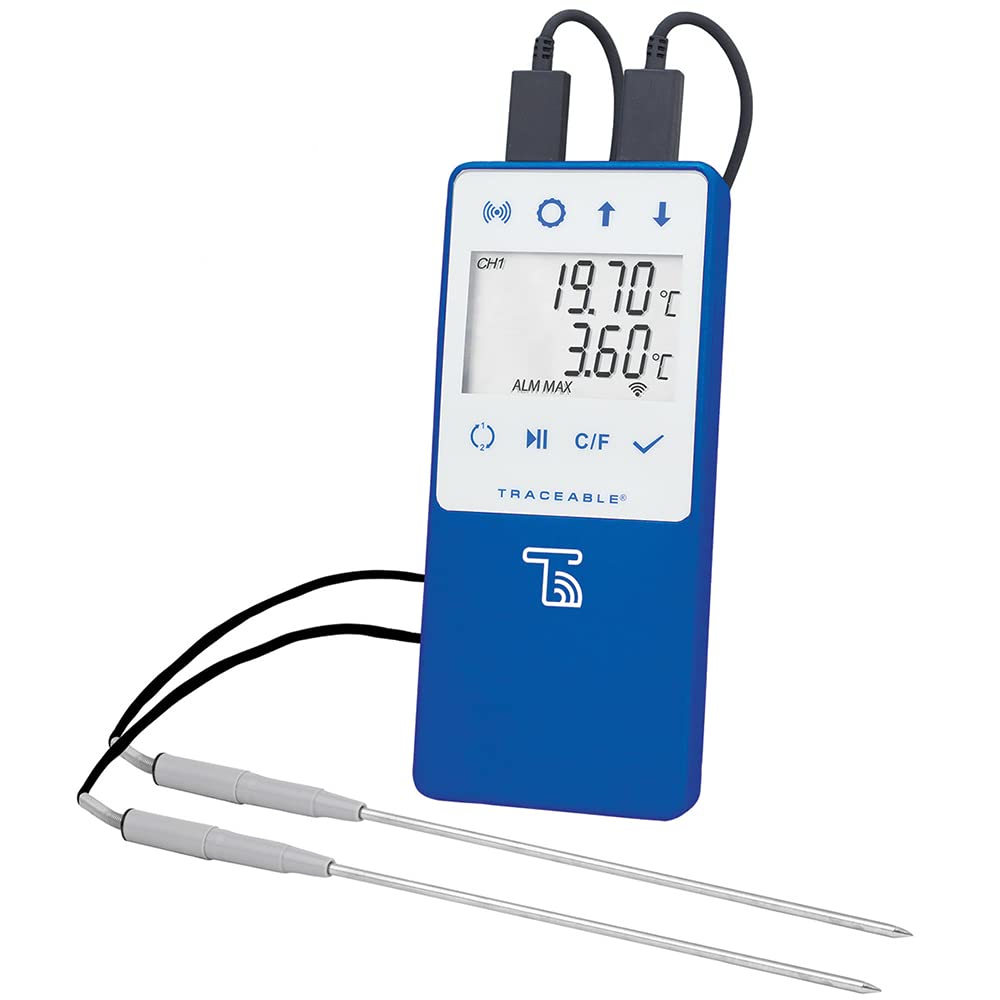Traceable Wi-Fi Data Logging Refrigerator/Freezer Thermometer Compatible with TraceableLIVE Cloud Service; 2 Stainless Steel Probes