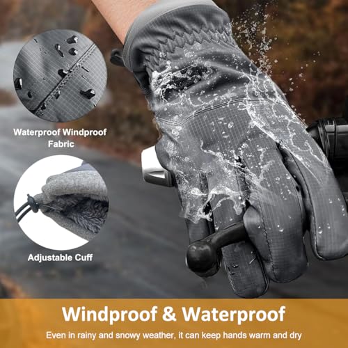 Image of GUSTAVE Thermal Winter Gloves for Men Bike Riding Ski Black Hand Gloves for Winter Men Women Outdoor Sports - Waterproof Anti-Slip Touchscreen and Adjustable Drawstring Wrist Cuff