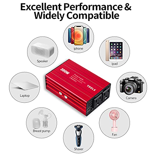 300W Car Power Inverter – DC 12V to 110V AC Converter, 4.2A Dual USB Ports, 2ÃAC Outletï¼Car Charger with Plug Outlet for Laptop