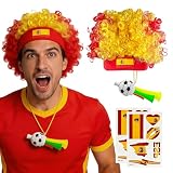 2026 World Cup Spain Flag-Colored Wig Set, 2 Sheets Soccer Temporary Tattoos Stickers, World Cup Cheering Whistle Soccer Fans Support Kit for Fans Gift Supplies
