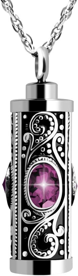 Crystal Cremation Urn Necklace for Ashes Keepsake Stainless Steel Memorial Pendant with Flower