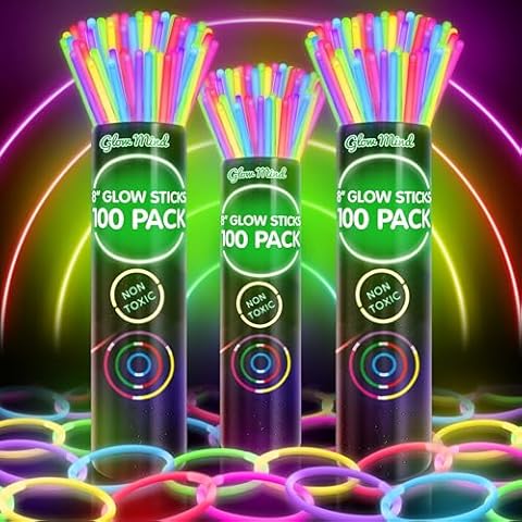300 Ultra Bright Glow Sticks Bulk - Halloween Glow in the Dark Party Supplies Pack - 8" Glowsticks Party Favors with Bracelets and Necklaces Cover