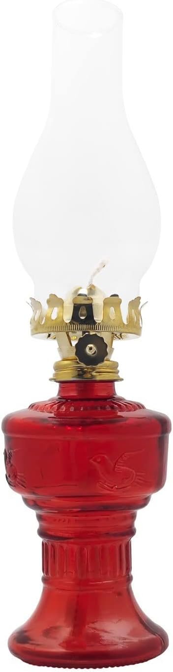 Oil Lamps for Indoor Use Height 12.6 Inches Vintage Kerosene Lanterns with Knob Dimmer Household Decor Lamp Liquid Paraffin Oil Lantern Ghee Lamp (Color : Red)