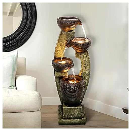 Wature Modern utomhusfontän – 100 cm modern trädgårdsfontän med LED-belysning och lugnande vattenljud, tidsenlig design dekorativ fontän för trädgård, kontor, vardagsrum, fritidshus