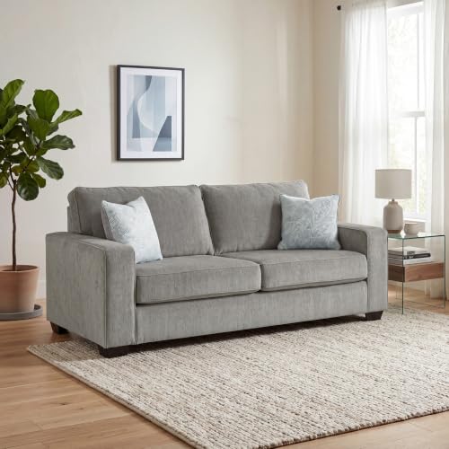 Image of Signature Design by Ashley Queen Sleeper Sofa Couch, Altari, Alloy Gray | Soft textured chenille, Supportive 4 in memory foam mattress, Space-saving pull-out design ideal for compact living