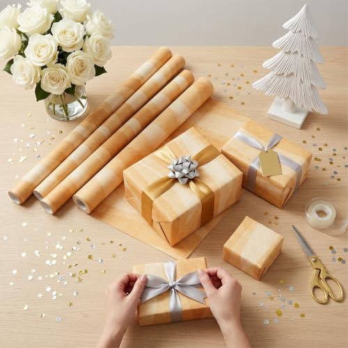Image of Prettykrafts Hornbean Print Gift Warpping Paper | Pack of 5 | 70x50x0.2 cm | Large Size | Reusable & Eco-Friendly Paper Bags for Gifting, Parties, Return Gifts, Shopping and Special Occasions, Ivory