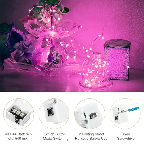 Image of btfarm Valentine's Day 12 Pack Pink Fairy Lights Battery Operated 3 Modes, 7ft 20 Led Twinkle String Lights Waterproof, Bulk Small Mini Light for Mason Jars Christmas Vases Wedding Table Decorations