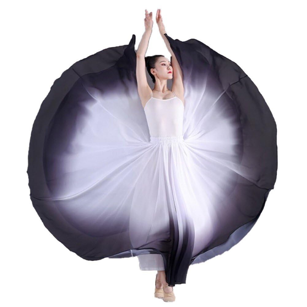 Jupe de danse de salon à 720 degrés pour femmes avec volants fluides et tissu dégradé léger