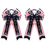 2PCS Equestrian Hair Bows for Women, Pink Navy Blue Handmade Horse Bit Equestrian Elastics Hair Accessories Gifts Horse Equestrian Show Bow for Horseback Riding Competitions