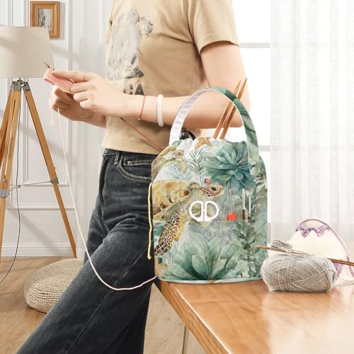 Image of ElliTarr Crochet Bag Yarn Bag with Handle Portable Knitting Project Bag Travel Yarn Storage Organizer Holder Case Sea Turtle Starfish Plants