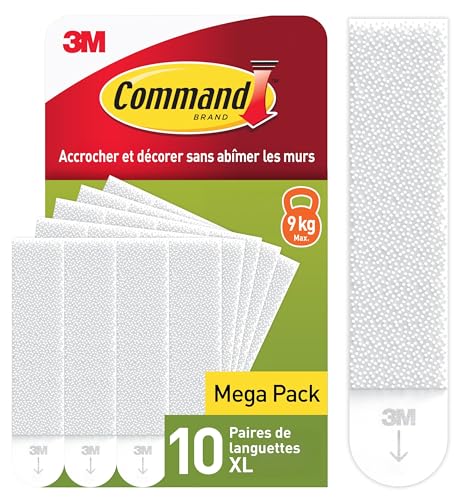 Command Languettes Accroches Tableaux, Très Grandes - 10 Paires (20 Languettes) Blanc - Supporte...