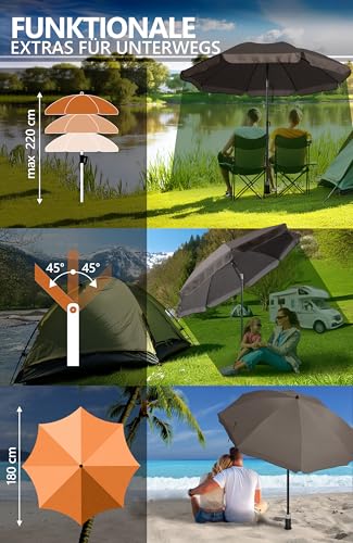 4smile Sonnenschirm Strand SunnyJoy als 3-IN-1 SET, Taupe - UPF 50+ Strandschirm mit Bodenhülse & Schutzhülle - Strandschirm windfest stabil Ø 180 cm, Strandschirm UV-Schutz – Bild 6