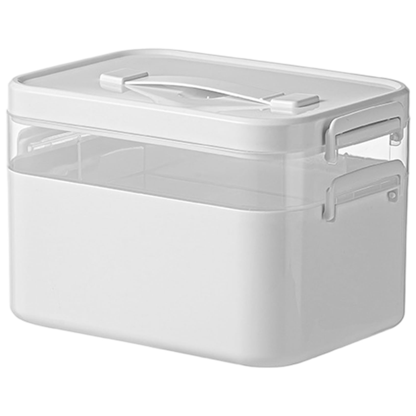 CAKEEYUM Medicine Storage Box, 2-Tier First Aid Storage Box with Handle and Removable Compartment, Multifunctional Container for Medicines, Gadgets, Cosmetics Medicine, First Aid, Firs
