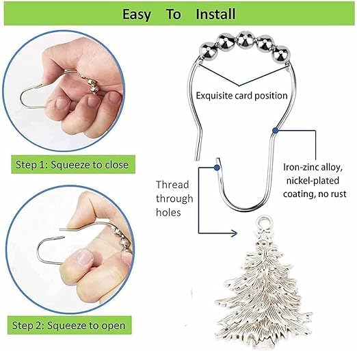 KRUPANIDHI 12 Pcs Pack Bath Curtain Rollerball Shower Curtain Rings Hooks 5 Roller Polished Satin Nickel Ball Curtain Accessories 3