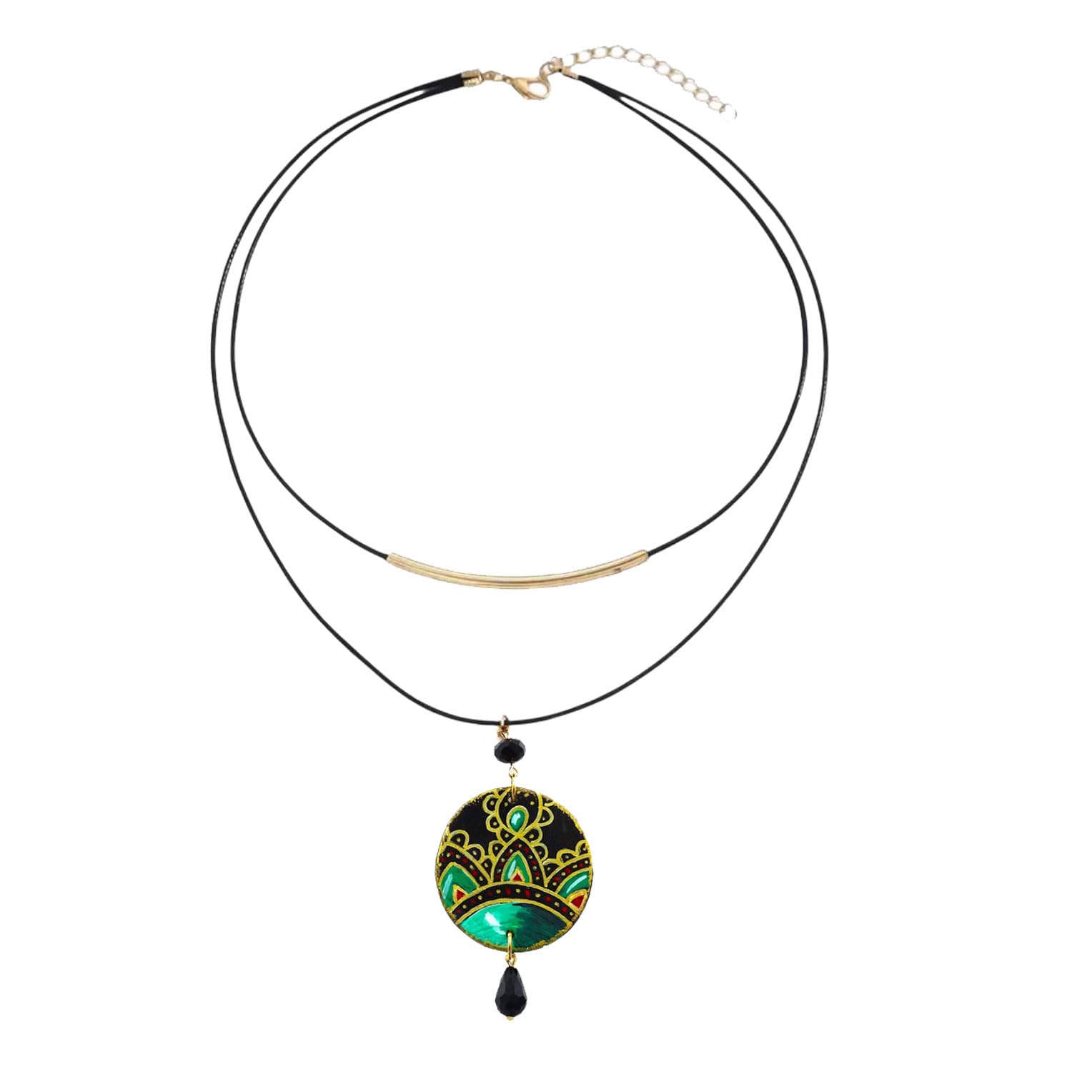 Collar con colgante Decoración cerámica de Vietri – Collar con colgante de madera pintado a mano, medallón artesanal, joya elegante, idea de regalo para mujer, Made in Italy, homenaje a Vietri