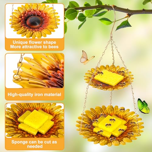 image for DECOHS Double-Deck Bee Feeder with Vivid Flower Design, Anti-Rust Iron