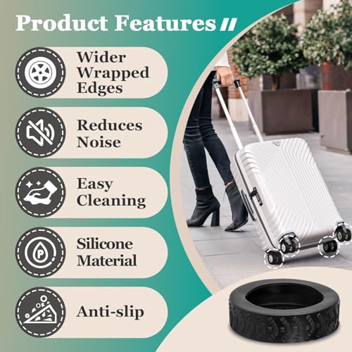16 Pcs Luggage Wheel Covers, Silicone Luggage Wheel Protector Covers for 2-2.4" Spinner Wheel, Wear-Resistant, Anti-Noise, Essential Travel Accessories (Black)4
