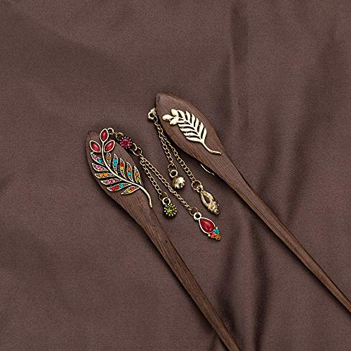 image for TOP SEWING 2 Pack Chinese Wooden Vintage Hair Stick Flower Hairpin Wit