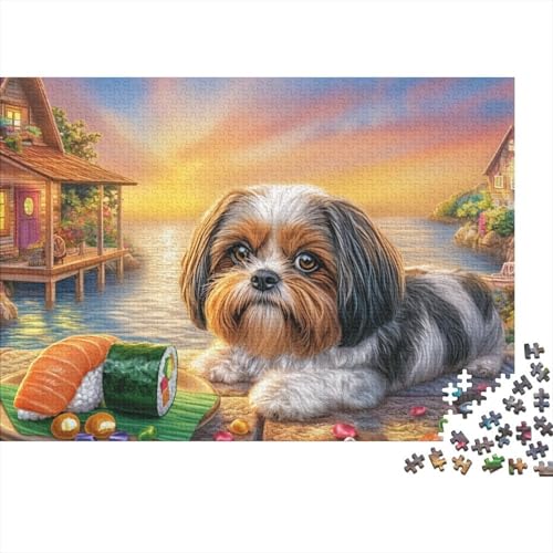 Puzzle imposible de Shih Tzu: reto de 1000 piezas con paisaje de atardecer para adultos