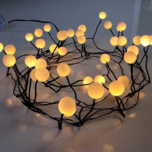 Qbis Berry Cluster Lights, 40 Warm White Berry Lights, Battery Fairy Lights for Bedroom with Timer, Battery Lights Indoor / Outdoor use on Thin Black Wire (40 LED Battery Powered)