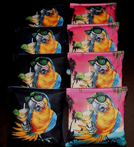 BackYardGamesUSA Parrot Head Tropical Parrot w Drink 8 Regulation Cornhole Bean Bags B282 Black & Pink