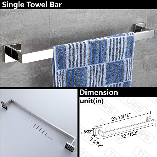 Image of TURS 5-Piece Bathroom Hardware Set Polished Chrome Towel Bar Sets Towel Ring Toilet Paper Holder and 2 Towel Hooks, Stainless Steel Wall Mounted