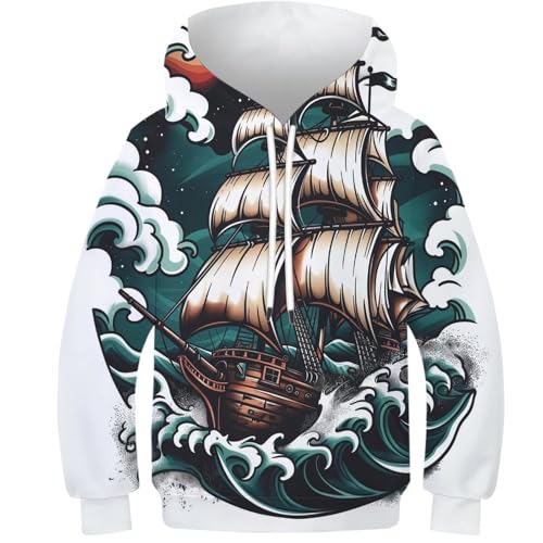 Sweat à capuche voilier 3D ado sweatshirt hiver fille garçon 9-11 ans
