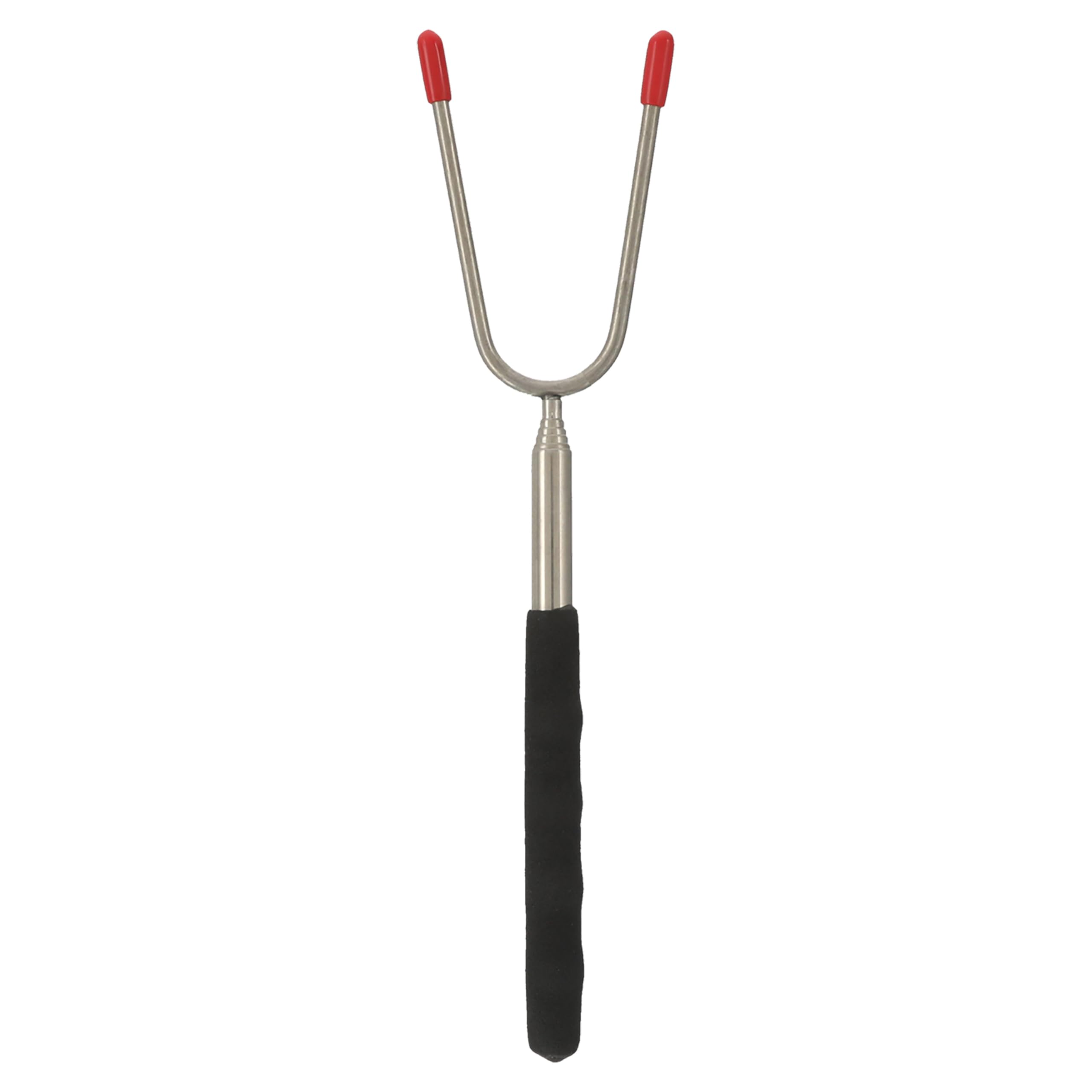 Set di 25 spiedini telescopici, in acciaio inox e PVC, 7,5 x 25 x 1,5 cm, 24 bis73 cm, nero e argento, forcella estensibile (1 set di 25 spiedini per barbecue)