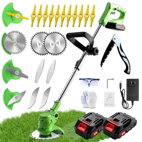 Hejunry Weed Wacker, Battery Powered Weed Wacker with 2 X 21V 2000mAh Batteries, Electric String...
