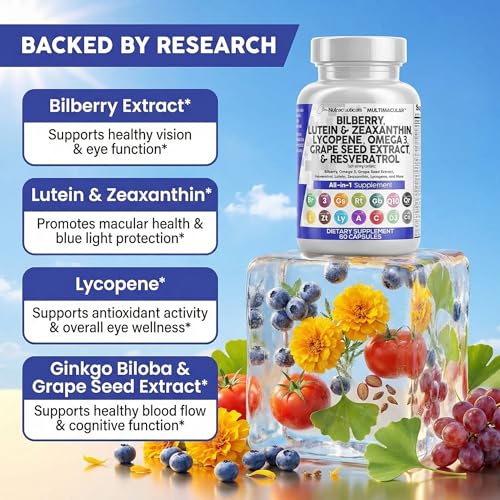 Image of Clean Nutra Eye Vitamins with Bilberry Lutein and Zeaxanthin Supplements Lycopene 40mg Resveratrol Grape Seed Astaxanthin for Eyes - Eye Care Health Support Eye Vitamin and Mineral Supplement