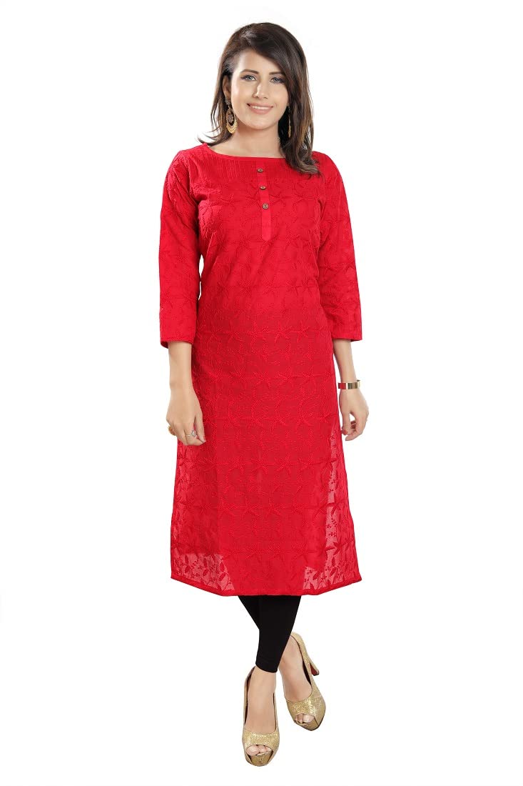 DARIKA Women Chikankari Kurti in Dark Blue for Plus Size & Small Size.