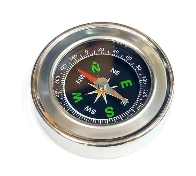 Pocket Compass, Silver Metal Frame, Magnetic Navigation Tool, Outdoor Hiking Camping-picture-17