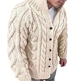 LIEROLYE Cardigan In Maglia a Trecce da Uomo, Maglione Retrò con Collo Alto e Maniche Lunghe(Creamy-white,M)