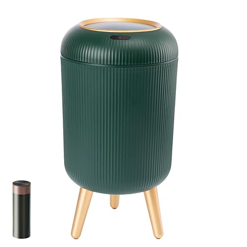 Aupekro Bote de basura inteligente con tapa, bote de basura redondo de plástico de 2.6 galones con patas, impermeable, sin contacto para dormitorio,