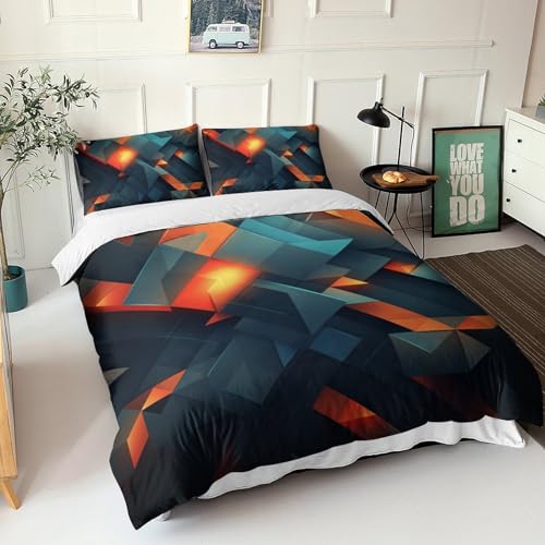 Parure de couette 3 pièces en microfibre à motifs géométriques 3D