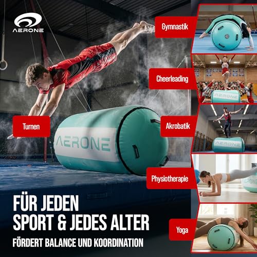 AERONE Air Roll Aufblasbare Turnrolle inkl. Pumpe & Tasche Größe wählen