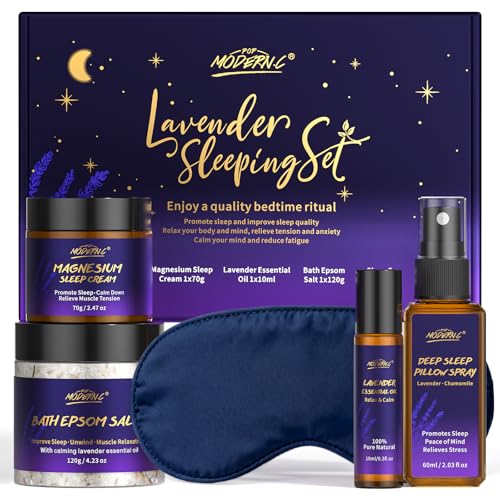 Lavendel Schlafset, Sweet Dream Sleep Geschenkset - Schlafspray, Magnesiumcreme, ätherisches Öl, Bittersalz, Augenmaske, reines natürliches...