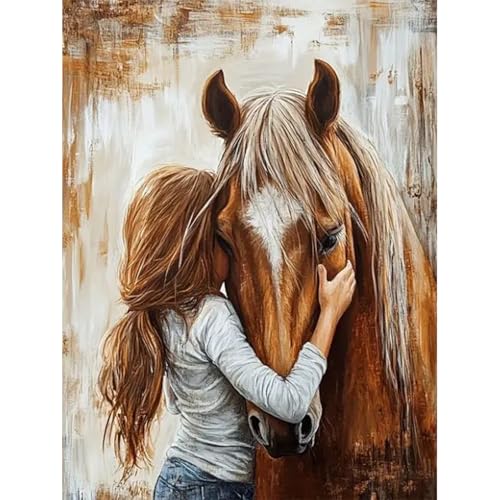 YULIDECO Diamond Art Depicting Girl and Horse Embracing Tenderly DIY Horse Diamond Art Kits for Adults Full Drill Diamond Painting Kit Home Wall Decor Diamond Painting(12x16 Inch)