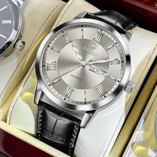 Mens Leather Watch for Men Waterproof Analog Quartz Mens Watches Dress Minimalist Business Classic Big Face Watches for Men with Date Day2