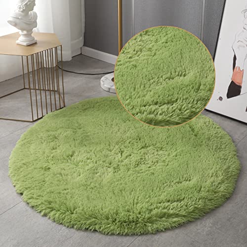 Kreis Runder Shaggy Teppich Wohnzimmer Schlafzimmer Teppichboden Flauschige Matte Anti-Rutsch-Boden Shaggy Plüsch Teppich Bodenmatte Nachtteppich dunkelgrün 85 x 85cm Cover