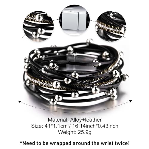 Image of Fesciory Leather Wrap Bracelets for Women, Boho Leopard Multi-Layer Crystal Beads Cuff Bracelet Jewelry