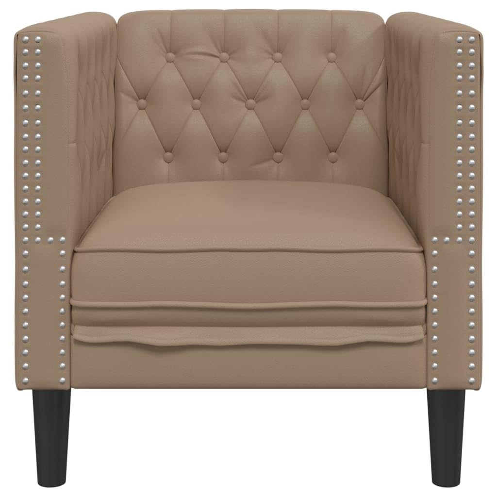 Poltrona Chesterfield in Similpelle Cappuccino con Rivestimento in Ecopelle Durevole e Design Classico per Soggiorno e Sala da Pranzo - Seduta Comoda e Struttura Stabile
