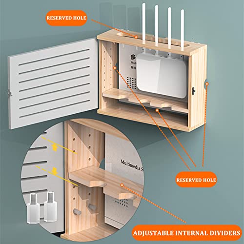 Aufbewahrungsbox für WiFi-Router aus Holz, Wandhalterung, stilvoller Nizer für Modemkabel und Set-Top-Box, perfekt für Zuhause, Schlafzimmer, Wohnzimmer (Natur-B 42,4 x 32,4 x 10 cm)