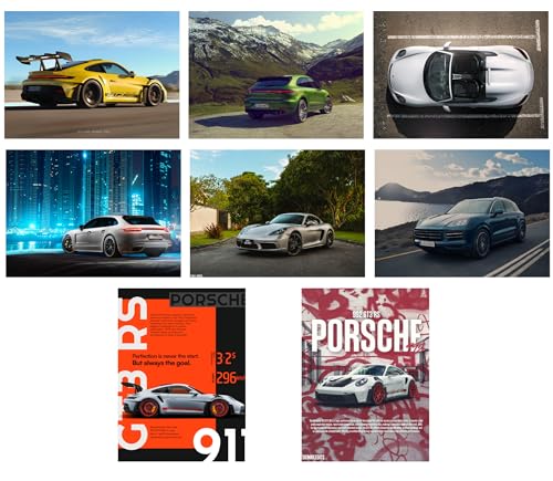 Image of Porsche Poster - Porsche 911 GT3 RS Poster A4 size set of 8 - Car posters for wall - Boys room decorative items - Gifts for car lovers - Bachelor room accessories -