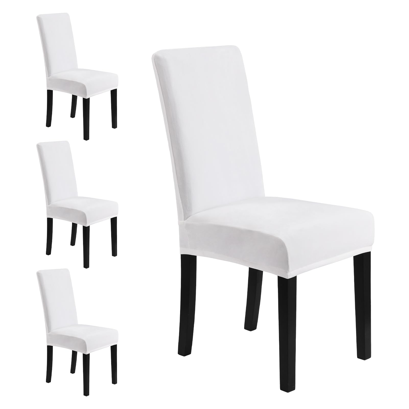 MOSAYT Velvet Stretch Chair Covers for Dining Room Set of 4 - Soft Slipcovers with Thick Removable Fabric for Parsons Chairs, Washable Seat Protectors