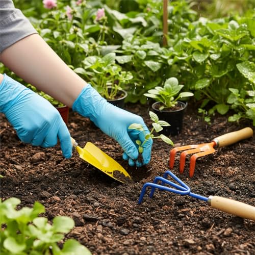 Image of RedBuild Garden Hand Tools Set of 3 - Heavy Duty Trowel, Cultivator & Fork with Ergonomic Wooden Handles for Home Terrace Kitchen Gardening