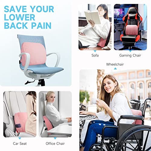 Fyore Lumbar Pillow Memory Foam Back Support Cushion With Anti-Slip Particles Designed For Lower Back Pain Relief Back Pillow 2 Adjustable Straps For Computer/Office Chair,Car Seat,Recliner(Pink) #TOP5
