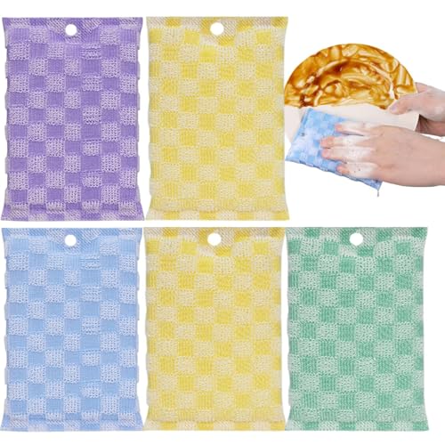 FVPKYUR Chiffons de Vaisselle Non Rayants - Éponge en Câble Métallique,Lingettes Absorbantes Réutilisables en Fibre d'Éponge Double Face - pour Évier, Cuisinière, Vaisselle, Assiette Commercial