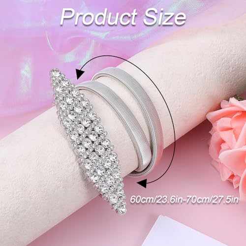 Womens Skinny Waist Belt, Stretch Silver Chain Belts for Women Metal Sparkly Waist Chain Elastic Adjustable Dress Belts Decorative Thin Rhinestone Bridal Belt for Women Formal Dress3