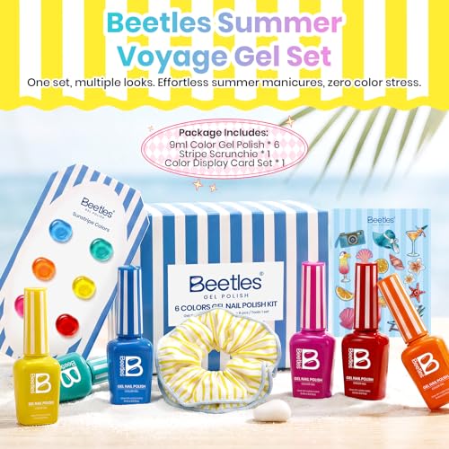 Image of Beetles Neon Gel Nail Polish - Beetles Summer Voyage Sunstripe Summer Nails, 6 Colors Rainbow Gel Nail Polish Set, Soak Off UV LED Bright Rainbow Neon Nails, Long-Lasting Manicure Salon for Holiday